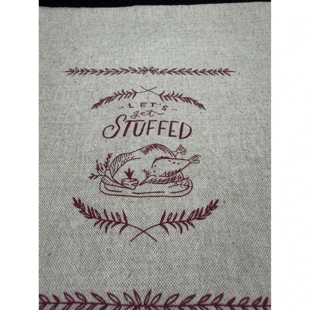 Thanksgiving Let's Get Stuffed Turkey Tea Towel Oatmeal Linen Kitchen Decor